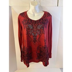 Cato woman 14-16w bling shirt red silver rn#37080‎